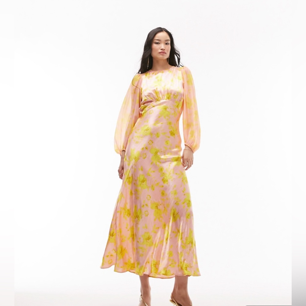 Topshop longe sleeve satin maxi dress